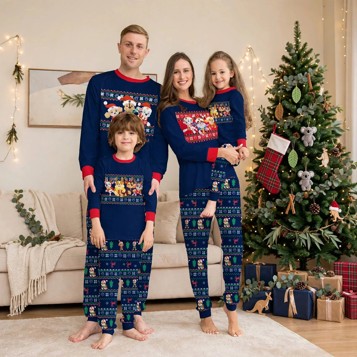 Jingle | Julepyjamas med Fair Isle mønster og hvalpetryk