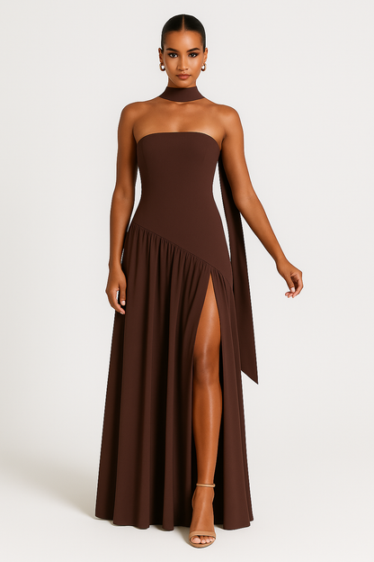 Dame Elegant Stropløs Sommer Maxi Kjole med Slids