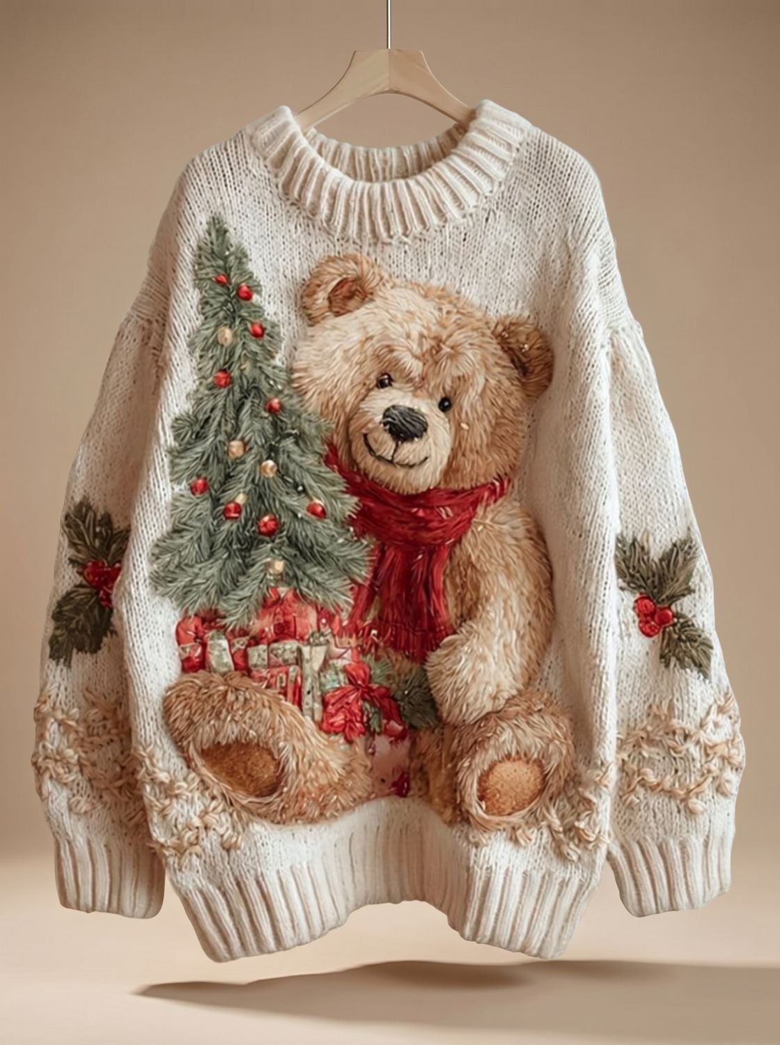 Snow | Julesweater i oversize strik med bamsemotiv