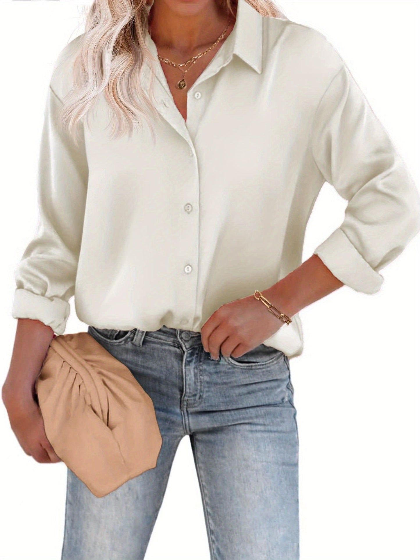 Afslappet Elegant Skjortebluse Med Knapper