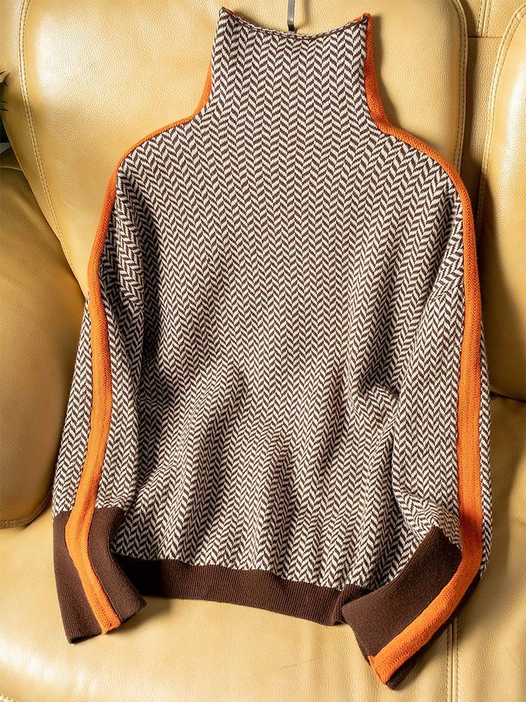 Vibe | Stribet rullekravepullover med høj hals