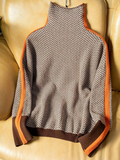 Vibe | Stribet rullekravepullover med høj hals