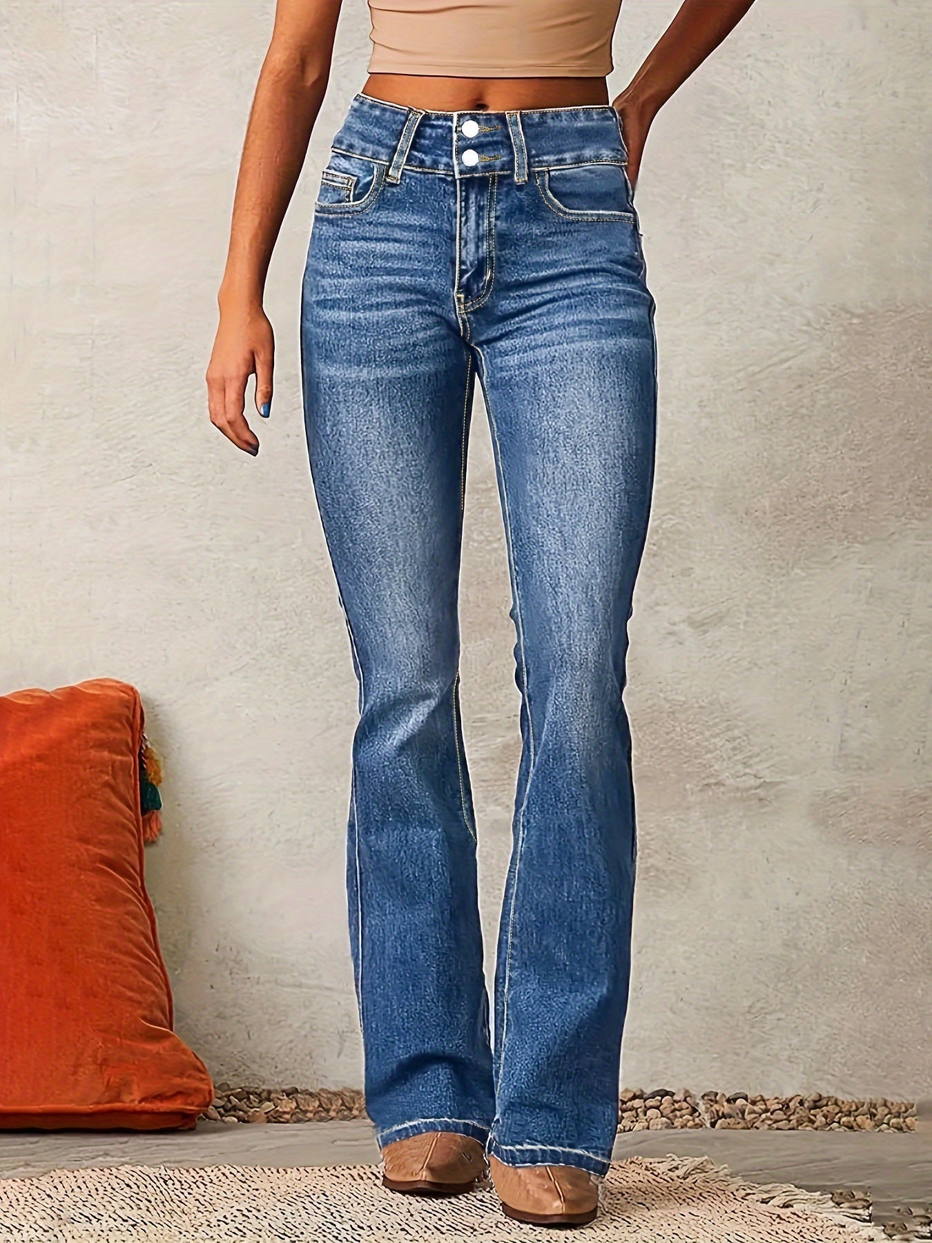 Højtaljede Dame Flared Jeans til Foråret