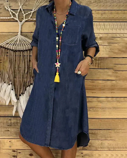 Elegant Stilfuld Denim Skjorte Kjole