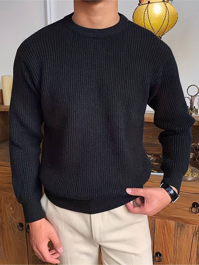 Morten | Ribstrikket sweater med rund hals og lange ærmer