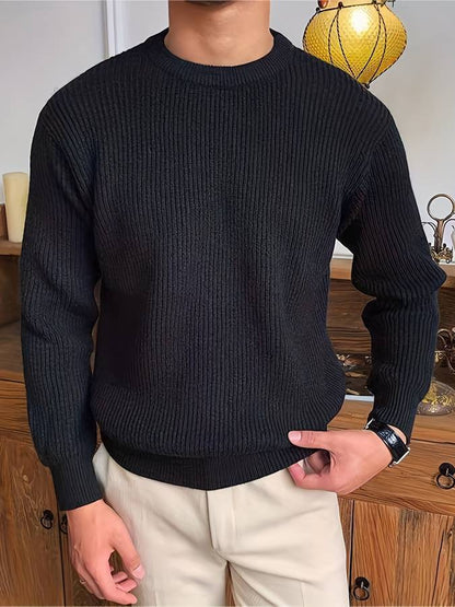 Morten | Ribstrikket sweater med rund hals og lange ærmer