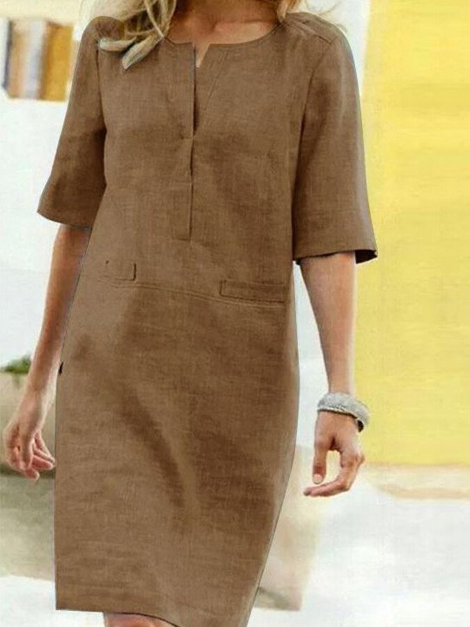 Dame Elegant Komfortabel Stilfuld Linskjortekjole