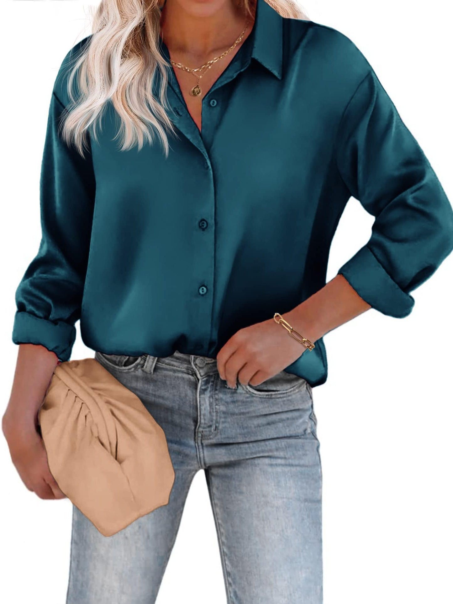 Afslappet Elegant Skjortebluse Med Knapper