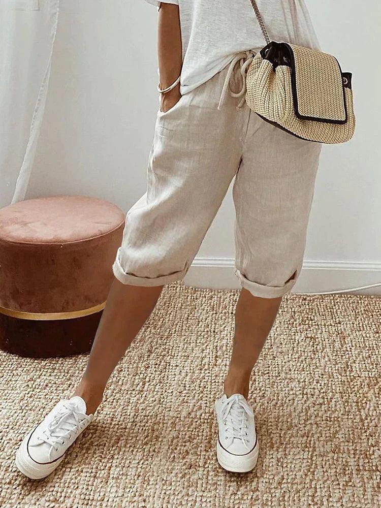Casual Capri-bukser med Oprullede Bukseben