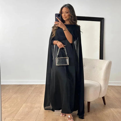 Dame Elegant Bryllupsgæst Cape Maxi Kjole