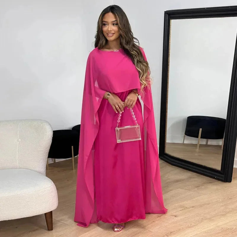 Dame Elegant Bryllupsgæst Cape Maxi Kjole