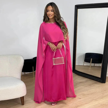 Dame Elegant Bryllupsgæst Cape Maxi Kjole