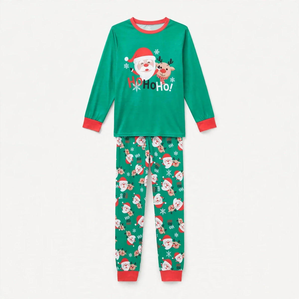 Holly | Julepyjamas med rensdyrprint og røde manchetter til familien