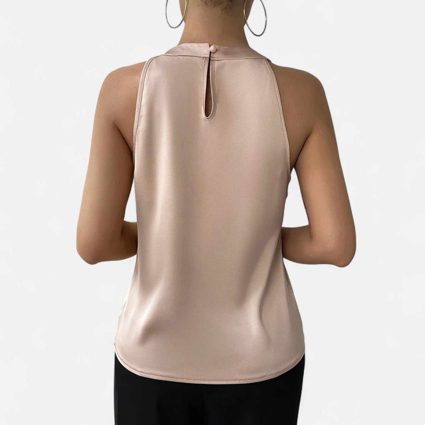 Dame Elegant Satin Halterneck Plisseret Bluse
