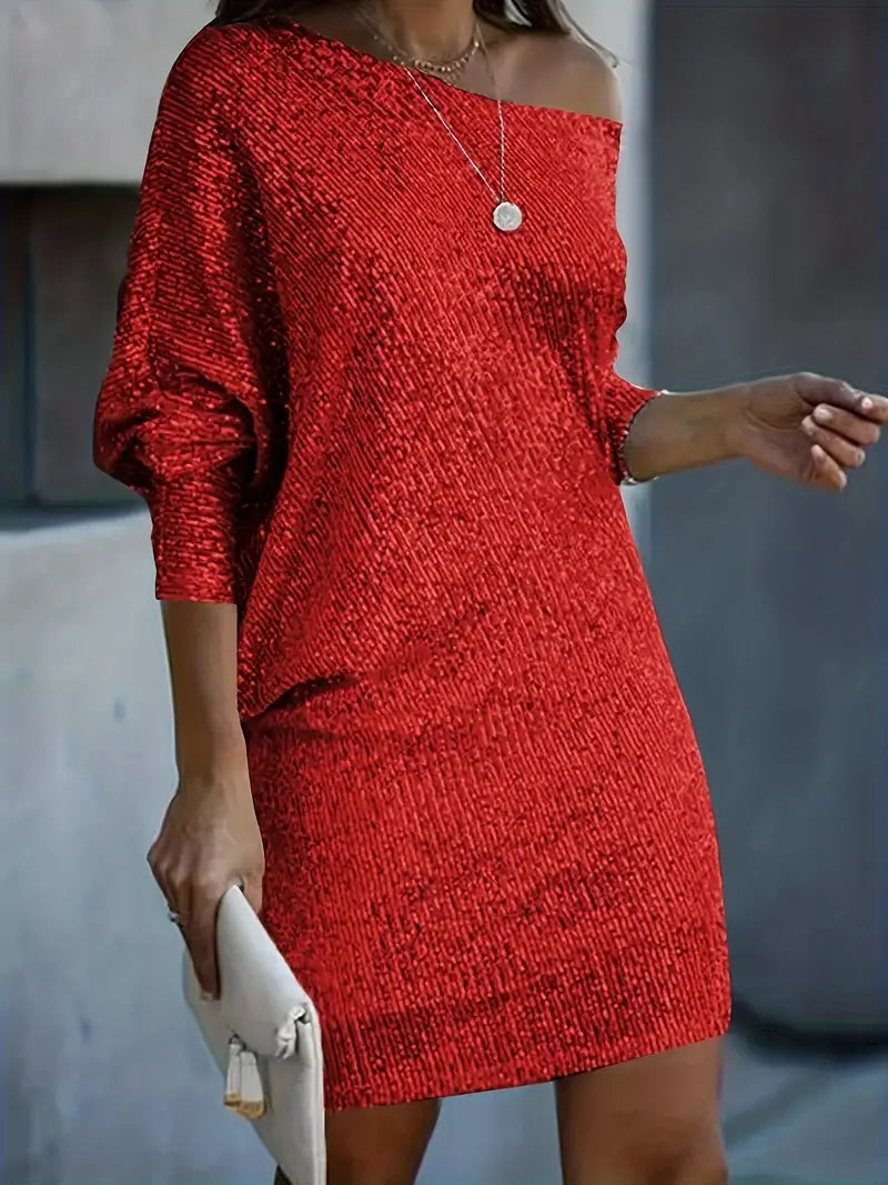 Moderne Dame Elegant Stilfuld Pailletfestkjole