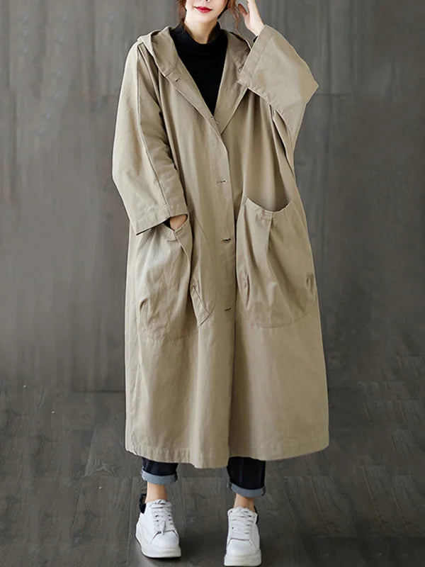 Vigga | Trenchcoat med hætte og elegant lang pasform