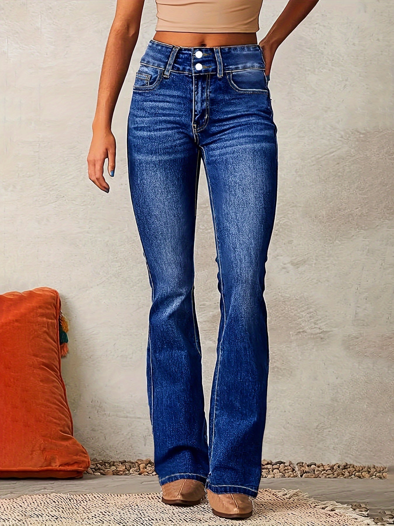 Højtaljede Dame Flared Jeans til Foråret