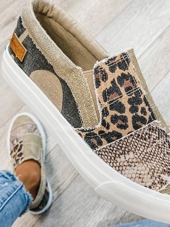 Olivia - Slip-on sneakers med leopardprint og farveblok