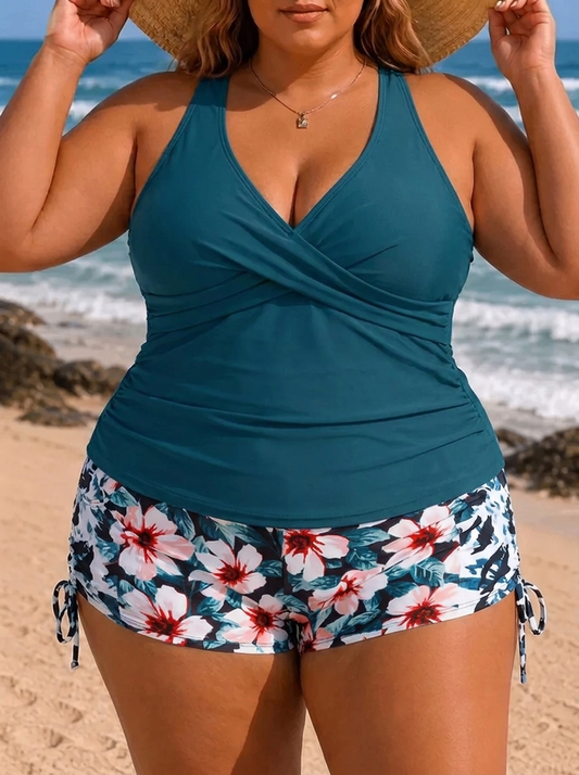 Ingrid – Plus Size Tankini Med Print Shorts