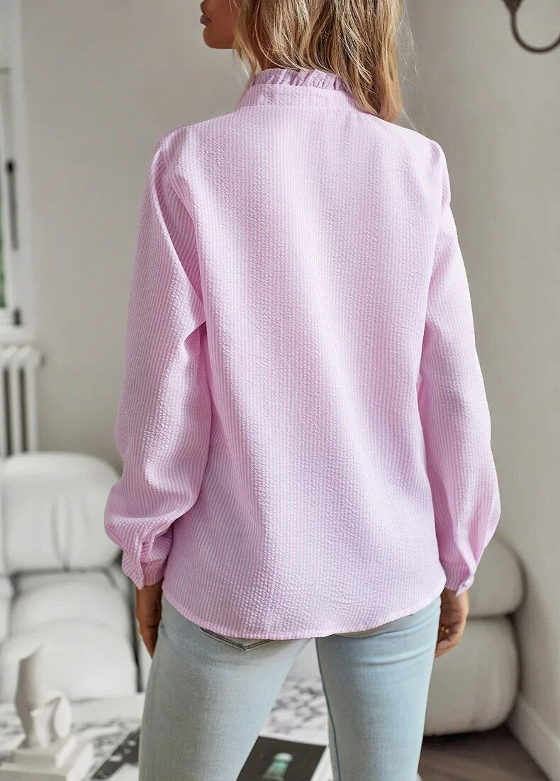 Stilfuld Elegant Flæset Knappet Bluse