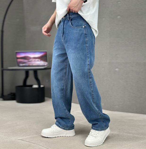 Herre Forårs Jeans med Løs Pasform og Lige Ben