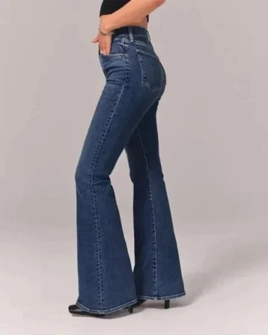Dame Højtaljede Jeans med Brede og Udsvingede Ben