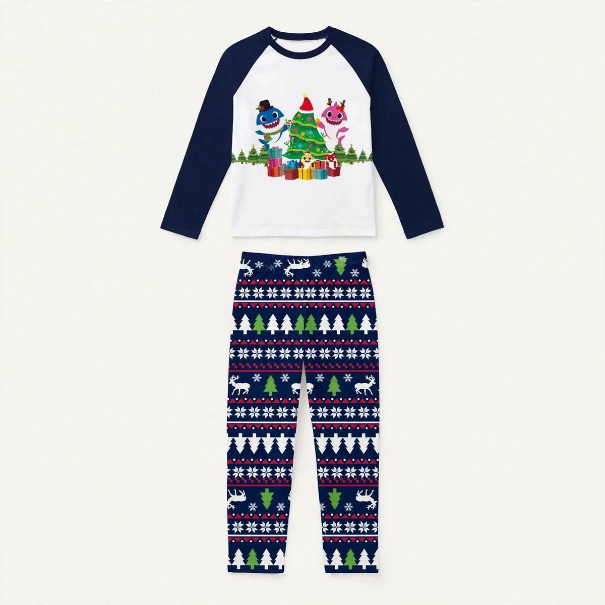Tinsel | Julepyjamas med haj og juletræ i marineblå