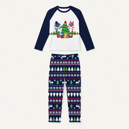 Tinsel | Julepyjamas med haj og juletræ i marineblå
