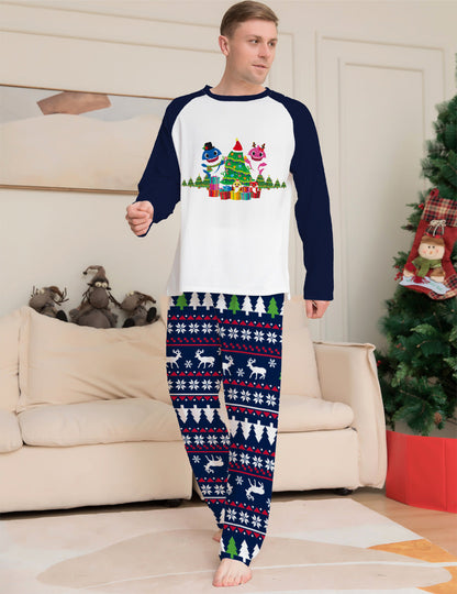 Tinsel | Julepyjamas med haj og juletræ i marineblå