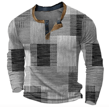Herre Vinter Patchwork Strik Henley Top