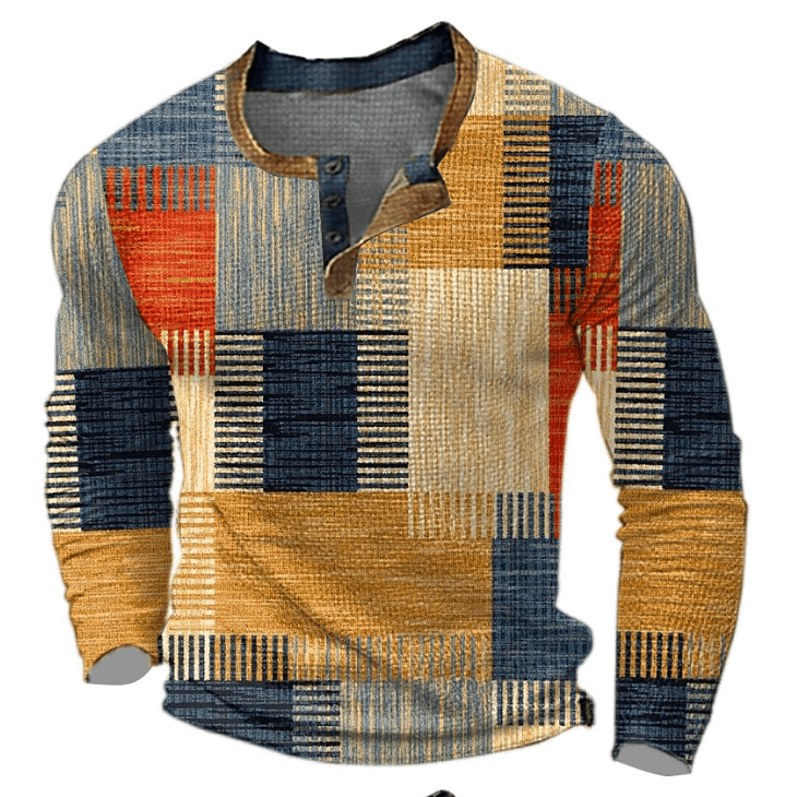 Herre Vinter Patchwork Strik Henley Top