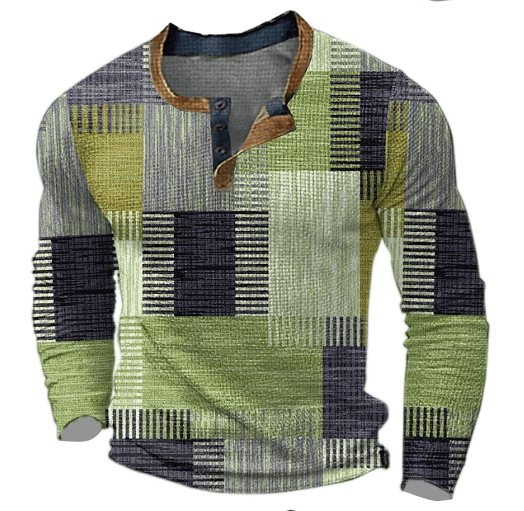 Herre Vinter Patchwork Strik Henley Top