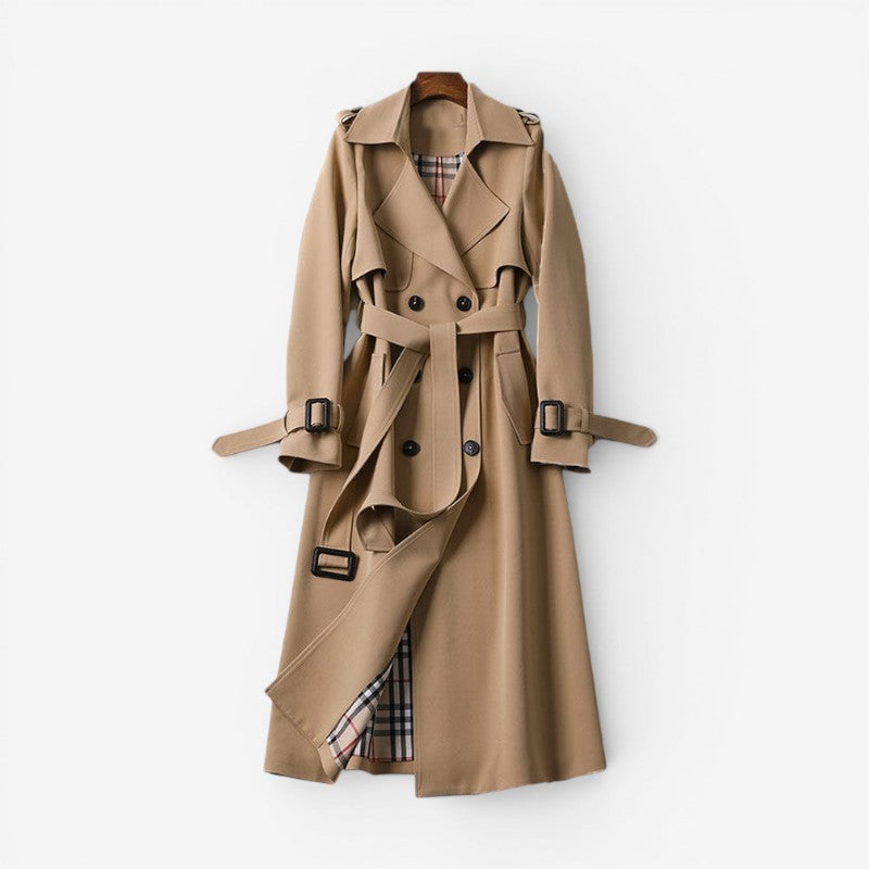 Dames Trenchcoat med Notched Krave og Bælte i Taljen