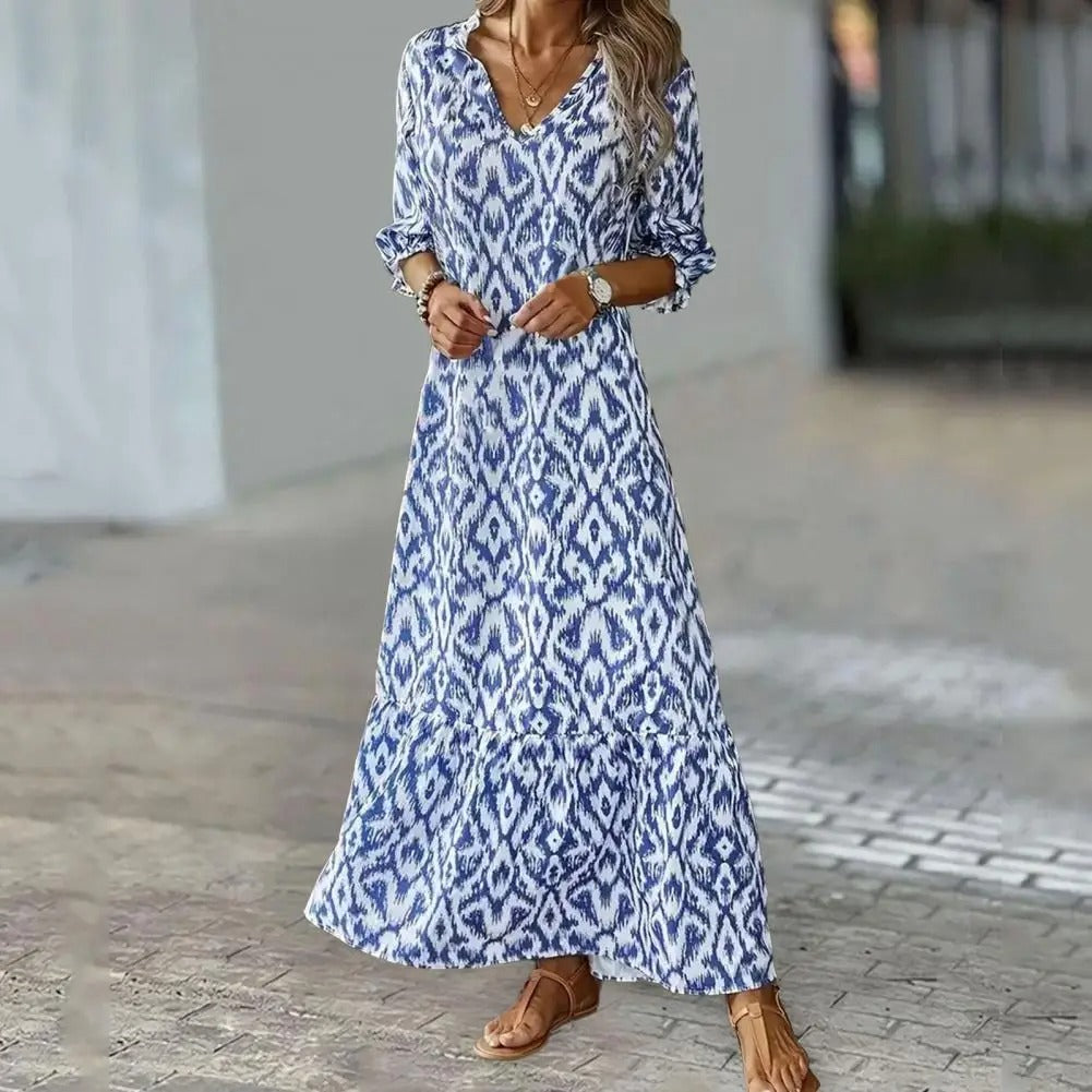 Elegant Stilfuld Maxikjole med Print