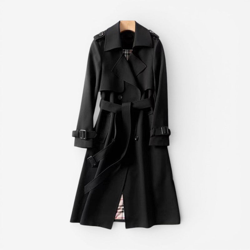 Dames Trenchcoat med Notched Krave og Bælte i Taljen