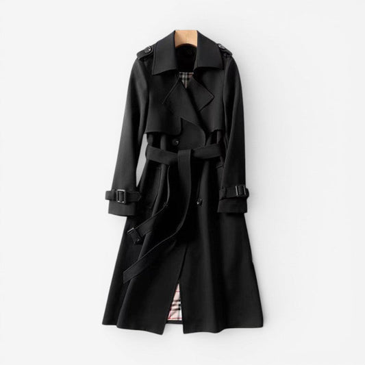 Dames Trenchcoat med Notched Krave og Bælte i Taljen