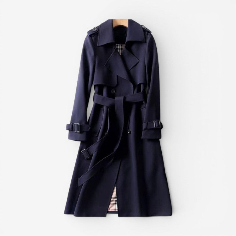 Dames Trenchcoat med Notched Krave og Bælte i Taljen
