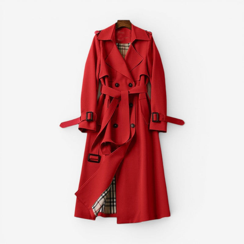 Dames Trenchcoat med Notched Krave og Bælte i Taljen