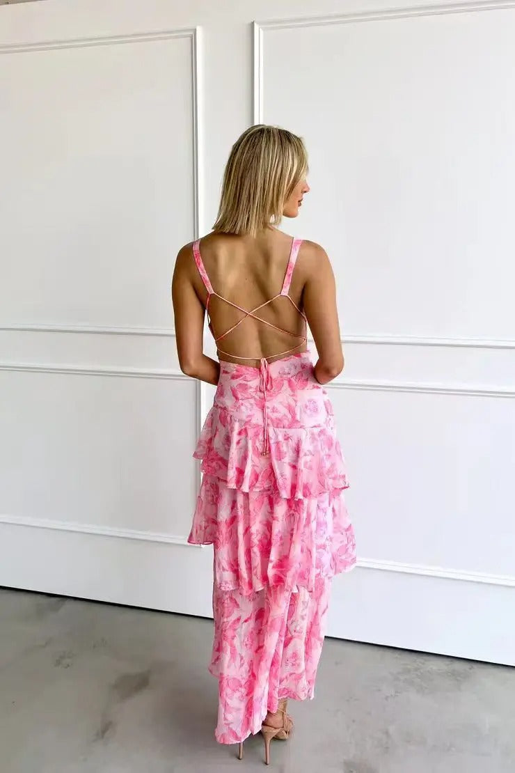 Dame Forårs Elegant Blomstret Lagdelt Sommer Maxi Kjole