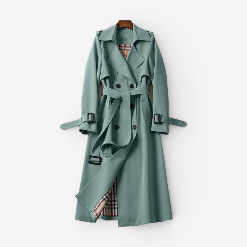 Dames Trenchcoat med Notched Krave og Bælte i Taljen