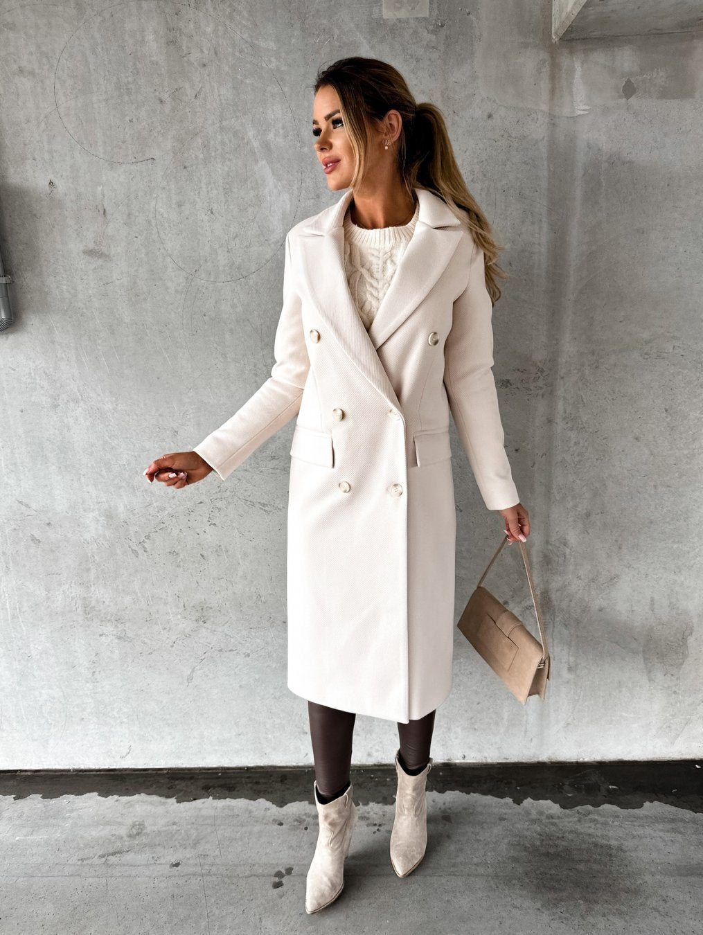 Behagelig Stilfuld Elegant Lang Cremefrakke