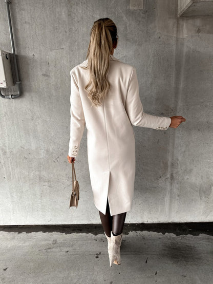 Behagelig Stilfuld Elegant Lang Cremefrakke