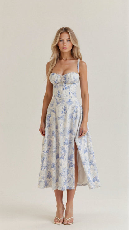 Blomstret Chic Korset Sommer Midi Kjole