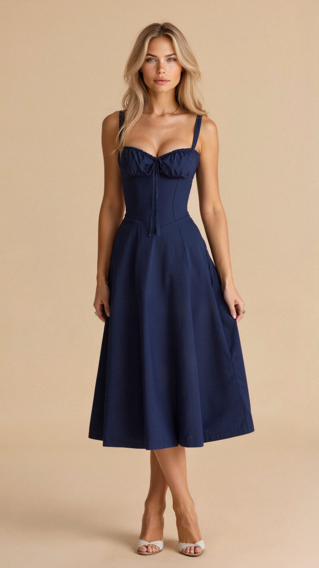 Blomstret Chic Korset Sommer Midi Kjole