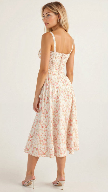 Blomstret Chic Korset Sommer Midi Kjole