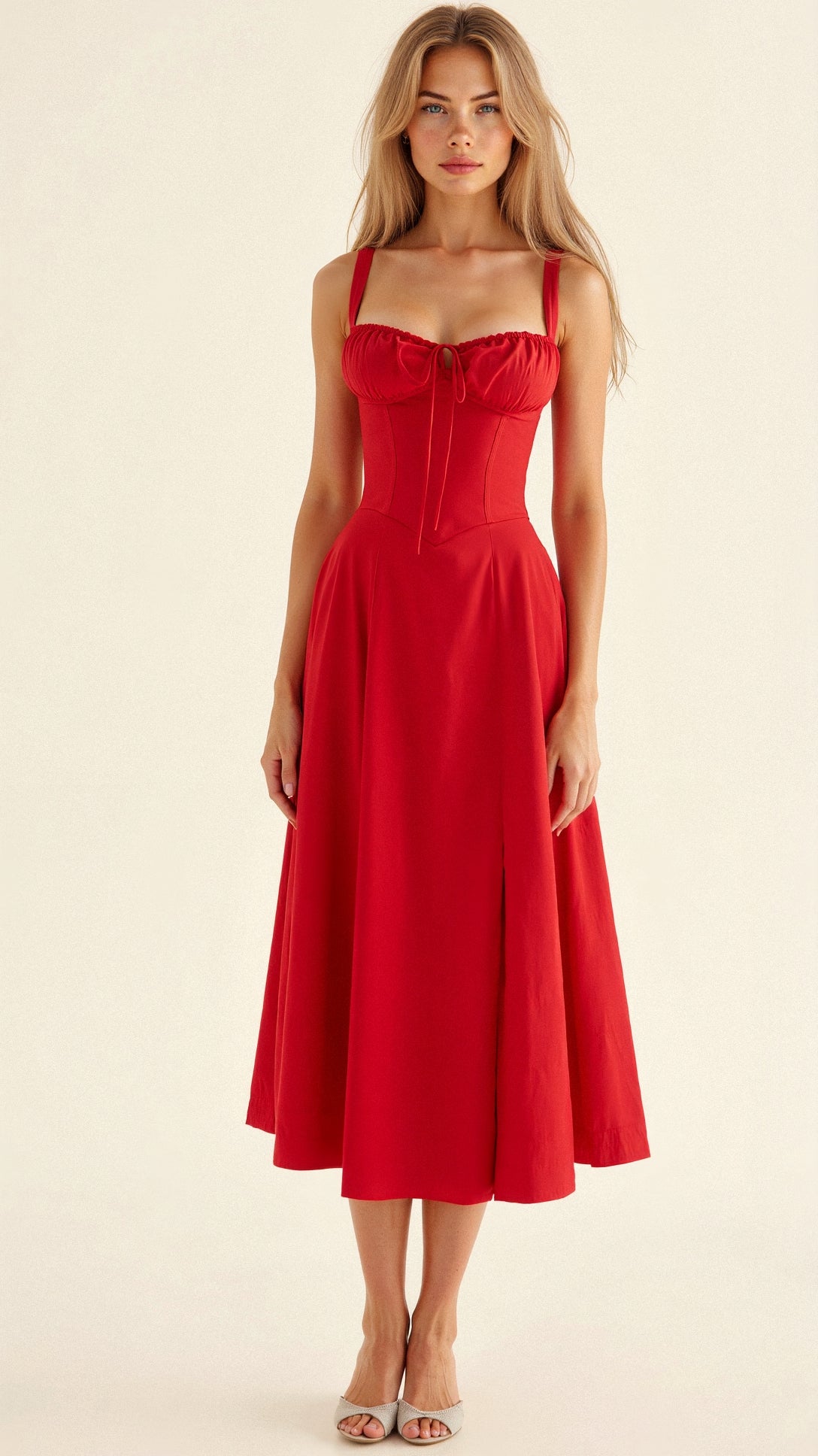 Blomstret Chic Korset Sommer Midi Kjole