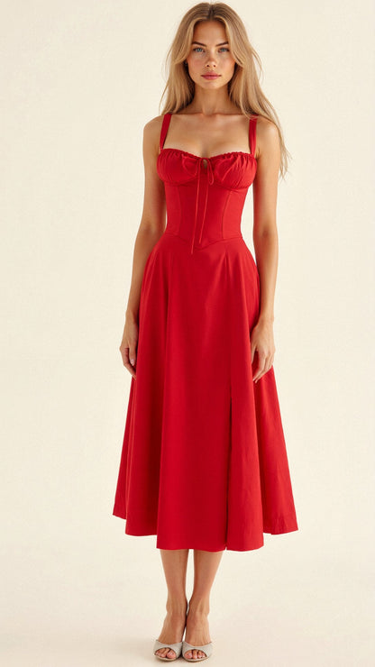 Blomstret Chic Korset Sommer Midi Kjole