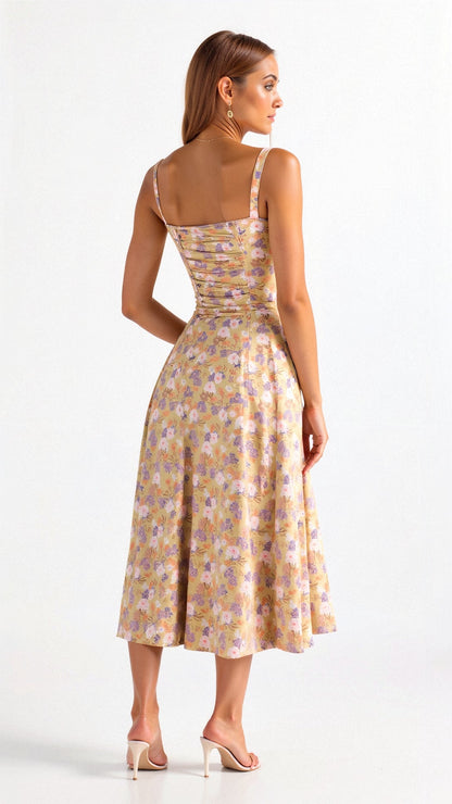 Blomstret Chic Korset Sommer Midi Kjole