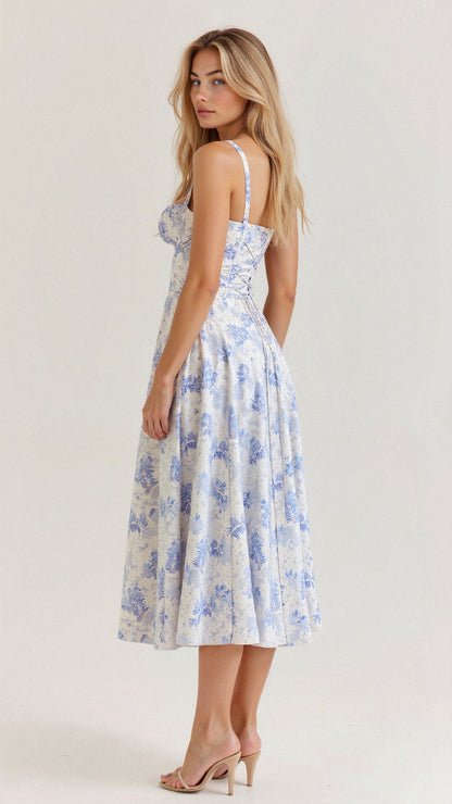 Blomstret Chic Korset Sommer Midi Kjole