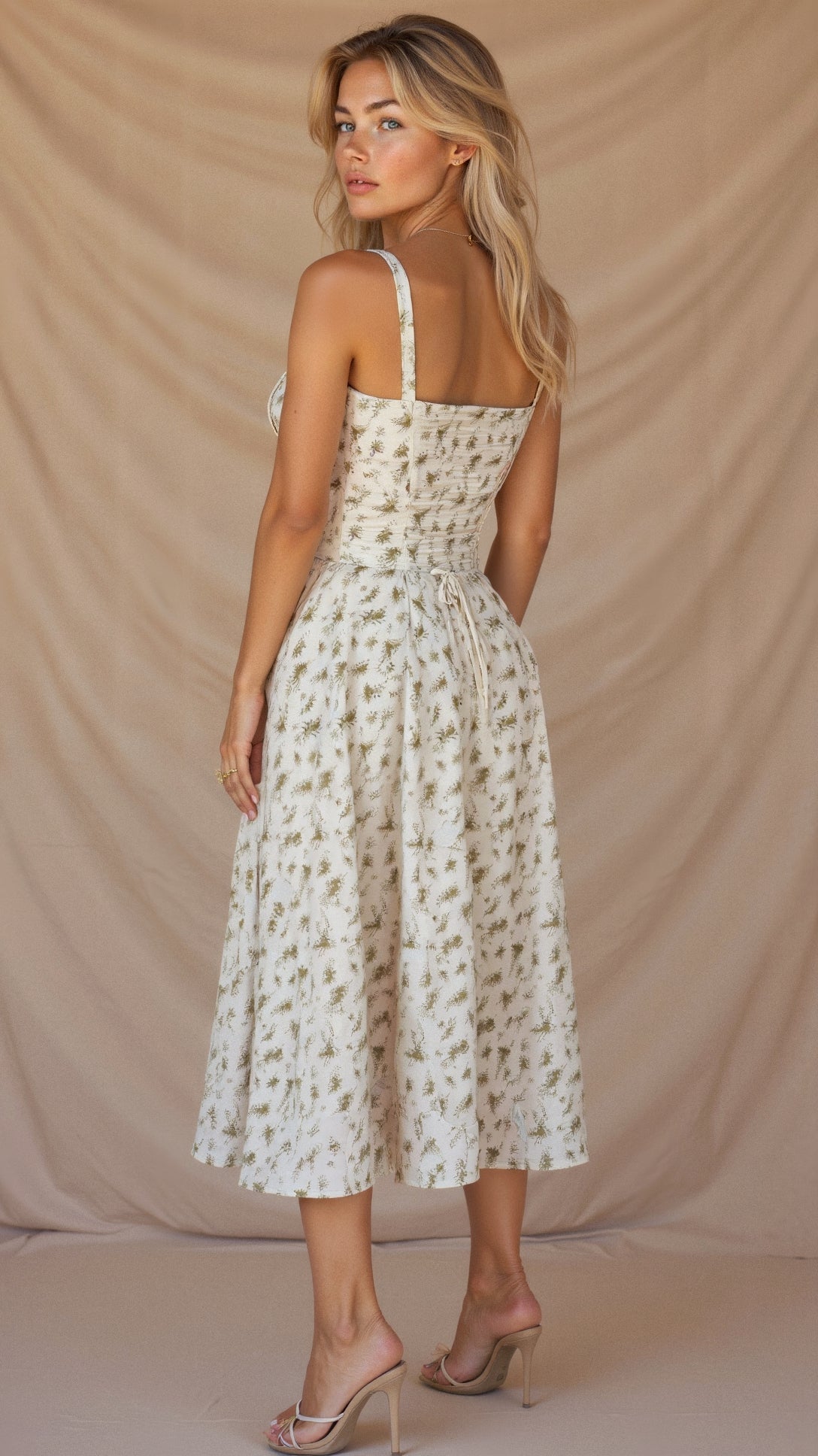 Blomstret Chic Korset Sommer Midi Kjole